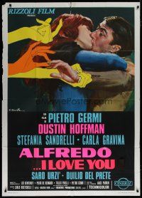 7y464 ALFREDO ALFREDO Italian 1p '72 art of Dustin Hoffman kissing Stefania Sandrelli by Ciriello!