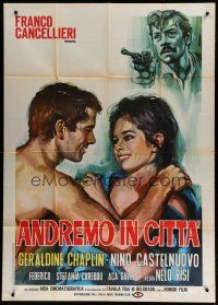 7y473 ANDREMO IN CITTA Italian 1p '66 art of Geraldine Chaplin & her lover by Ezio Tarantelli!