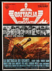 7y298 BATTLE OF THE BULGE Italian 2p '65 Henry Fonda, Robert Shaw, cool tank art, Cinerama!