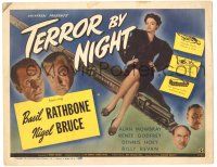 7z059 TERROR BY NIGHT TC '46 Basil Rathbone is Sherlock Holmes, Nigel Bruce as Watson, train art!