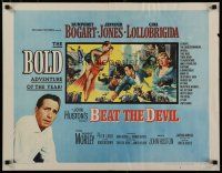8b026 BEAT THE DEVIL style B 1/2sh '53 art of Humphrey Bogart with Lollobrigida & Jennifer Jones!