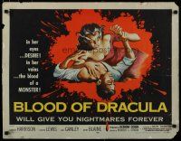 8b040 BLOOD OF DRACULA 1/2sh '57 cool horror artwork of female vampire Sandra Harrison attacking!