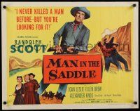 8b215 MAN IN THE SADDLE 1/2sh R59 cowboy Randolph Scott in western action, Joan Leslie!