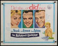 8b253 NOTORIOUS LANDLADY 1/2sh '62 art of sexy naked Kim Novak, Jack Lemmon & Fred Astaire!