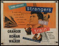 8b336 STRANGERS ON A TRAIN 1/2sh '51 Hitchcock, Farley Granger & Robert Walker double murder pact!