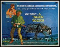 8b360 TIGER WALKS 1/2sh '64 Disney, artwork of Brian Keith standing by huge prowling tiger!