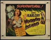 8b388 VOODOO ISLAND 1/2sh '57 Boris Karloff, art of woman-eating cobra plant attacking girl!