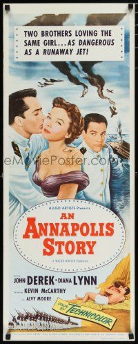 8b427 ANNAPOLIS STORY insert '55 Don Siegel, both John Derek & Kevin McCarthy love Diana Lynn!