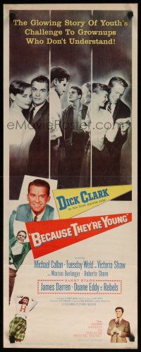 8b443 BECAUSE THEY'RE YOUNG insert '60 great portrait image of young Dick Clark, Tuesday Weld