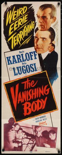 8b450 BLACK CAT insert R53 Boris Karloff looks over Bela Lugosi & crowd, The Vanishing Body!