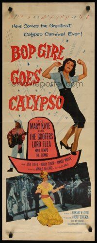 8b456 BOP GIRL GOES CALYPSO insert '57 full-length art of Judy Tyler, greatest calypso carnival!