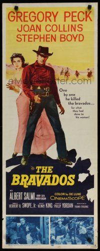 8b461 BRAVADOS insert '58 full-length art of cowboy Gregory Peck with gun & sexy Joan Collins!