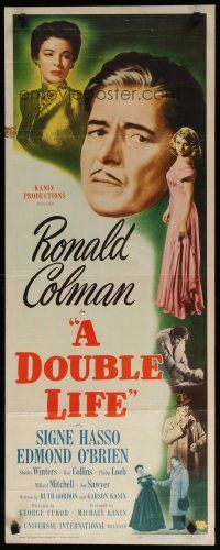 8b515 DOUBLE LIFE insert '47 film noir, Ronald Colman, Signe Hasso & pretty Shelley Winters!