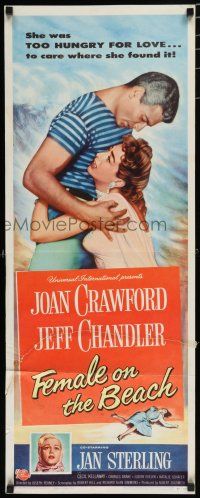8b530 FEMALE ON THE BEACH insert '55 art of Joan Crawford and Jeff Chandler embracing!