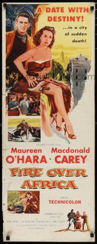 8b533 MALAGA insert '54 art of pretty Maureen O'Hara w/gun in stocking, Macdonald Carey!