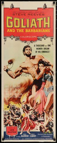 8b557 GOLIATH & THE BARBARIANS insert '59 art of Steve Reeves with sexy Chelo Alonso!