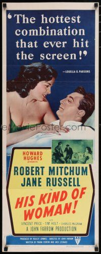8b580 HIS KIND OF WOMAN insert '51 Robert Mitchum, sexy Jane Russell, presented by Howard Hughes!