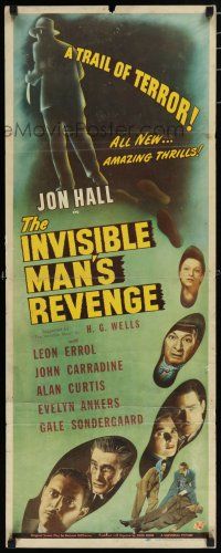 8b599 INVISIBLE MAN'S REVENGE insert '44 Jon Hall in title role, H.G. Wells, a trail of terror!