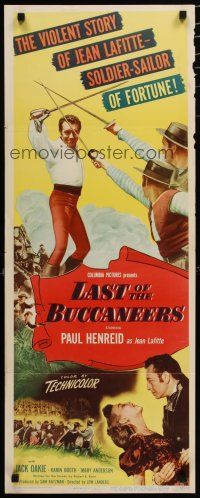 8b624 LAST OF THE BUCCANEERS insert '50 Paul Henreid as pirate Jean Lafitte, Jack Oakie