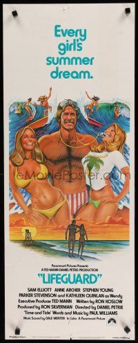 8b640 LIFEGUARD insert '76 art of barechested Sam Elliot with sexy beach babes by Roger Huyssen!