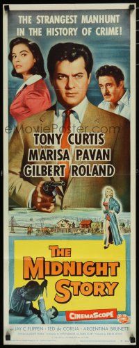 8b678 MIDNIGHT STORY insert '57 Tony Curtis in strangest San Francisco manhunt in crime's history!