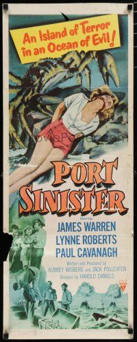 8b722 PORT SINISTER insert '53 great artwork of bound Lynne Roberts attacked by giant mutant crab!