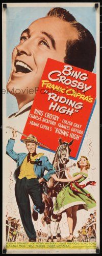 8b740 RIDING HIGH insert '50 portrait art of Bing Crosby, Frank Capra, horse racing!