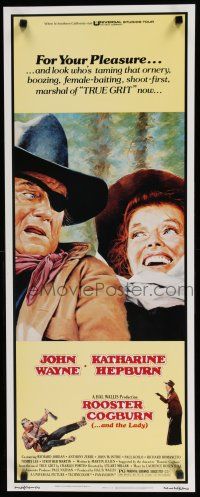 8b744 ROOSTER COGBURN insert '75 great art of John Wayne with eyepatch & Katharine Hepburn!