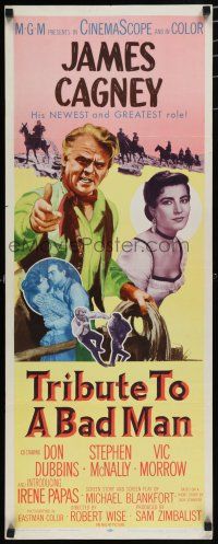 8b817 TRIBUTE TO A BAD MAN insert '56 great art of cowboy James Cagney, pretty Irene Papas!
