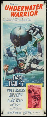 8b823 UNDERWATER WARRIOR insert '58 cool art of underwater demolition team scuba diver Dan Dailey!