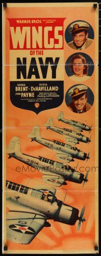 8b840 WINGS OF THE NAVY insert '39 George Brent, Olivia de Havilland, SB2Us, Tophatter squadron!