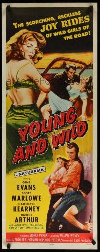 8b848 YOUNG & WILD insert '58 artwork of the reckless joy rides of wild girls of the road!