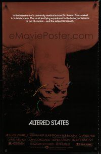 8c041 ALTERED STATES foil 1sh '80 William Hurt, Paddy Chayefsky, Ken Russell, sci-fi horror!