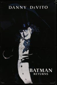 8c093 BATMAN RETURNS teaser 1sh '92 great image of Danny DeVito as the Penguin!