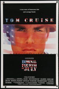 8c124 BORN ON THE FOURTH OF JULY 1sh '89 Oliver Stone, great patriotic image of Tom Cruise!