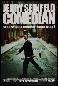 8c179 COMEDIAN advance 1sh '02 great image of Jerry Seinfeld walking across street with microphone!