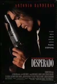 8c220 DESPERADO 1sh '95 Robert Rodriguez, close image of Antonio Banderas with big gun!