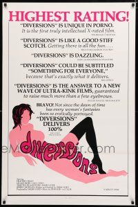 8c227 DIVERSIONS 1sh '76 x-rated, cool sexy art design of title over nude woman!