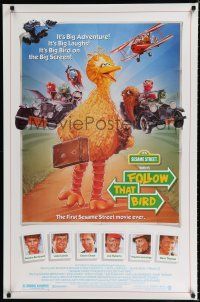 8c281 FOLLOW THAT BIRD 1sh '85 great art of the Big Bird & Sesame Street cast by Steven Chorney!