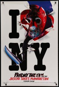 8c290 FRIDAY THE 13th PART VIII teaser 1sh '89 Jason in Manhattan, recalled I Love New York style!