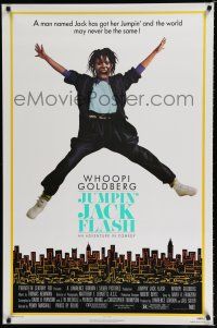 8c416 JUMPIN' JACK FLASH 1sh '86 great wacky image of Whoopi Goldberg in mid-air!