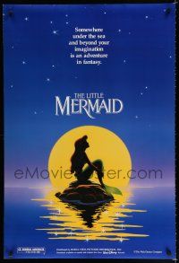 8c469 LITTLE MERMAID teaser DS 1sh '89 Disney, great cartoon image of Ariel in moonlight!