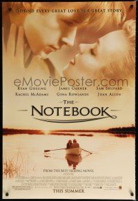 8c555 NOTEBOOK advance DS 1sh '04 romantic c/u of Ryan Gosling & Rachel McAdams, on boat!