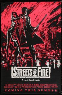 8c726 STREETS OF FIRE advance 1sh '84 Walter Hill, a rock & roll fable, cool dayglo Riehm art!