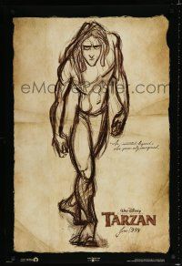 8c738 TARZAN advance DS 1sh '99 Walt Disney, from Edgar Rice Burroughs, cool sketch art!