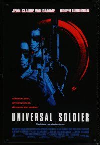 8c800 UNIVERSAL SOLDIER 1sh '92 cool close up of Jean-Claude Van Damme & Dolph Lundgren!