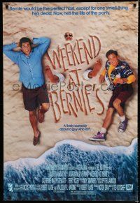 8c819 WEEKEND AT BERNIE'S 1sh '89 Andrew McCarthy, Jonathan Silverman & dead guy on beach!