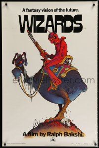 8c835 WIZARDS teaser 1sh '77 Ralph Bakshi directed animation, cool fantasy art by William Stout!