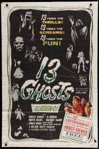 8e005 13 GHOSTS black style 1sh '60 William Castle, great art of all the spooks, ILLUSION-O!