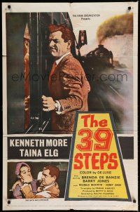 8e010 39 STEPS 1sh '60 Kenneth More, Taina Elg, English crime thriller, cool art!